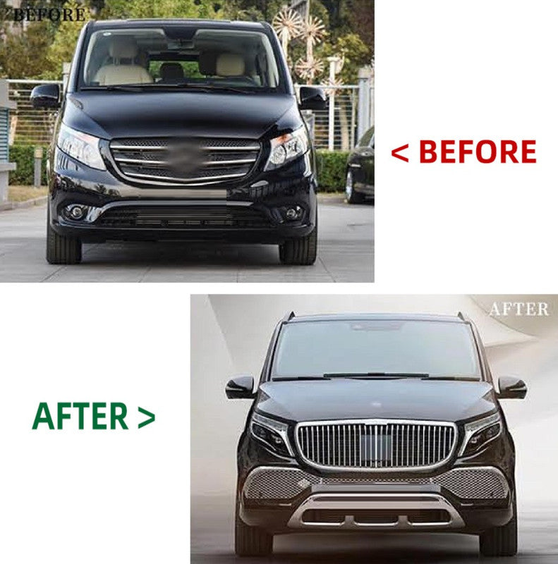 Car Craft Compatible With Mercedes Benz V Class Vito W447 2016-2021 To W447 Lci 2022 Maybach S600 Upgrade Facelift Conversion Bodykit Bumper Hood Headlight Taillight