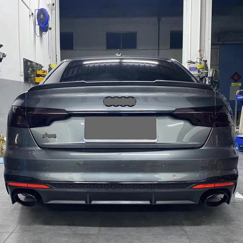 Car Craft Compatible With Audi A4 B9.5 2021+ Upgraded Facelift Convert To Rs4 Sport Bodykit Rear After Bumper Lip Diffuser Skirt Splitter With Exhaust Pipe Tip A4-049 Gc Glossy Black