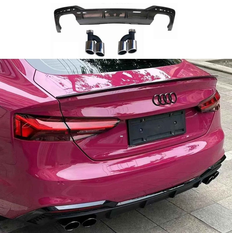 Car Craft Compatible With Audi A5 S5 Rs5 B9 2020-2022 Rs5 Bumper Rear Diffuser Lip Skirt Trim With Exhaust Pipe Tips Silver Chrome Dlw0801060404 Rsu - CAR CRAFT INDIA