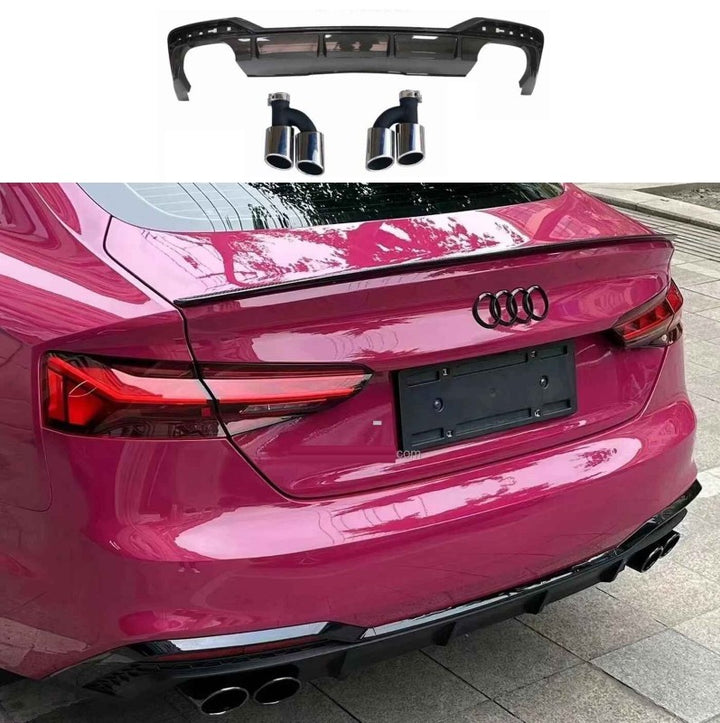 Car Craft Compatible With Audi A5 S5 Rs5 B9 2020-2022 Rs5 Bumper Rear Diffuser Lip Skirt Trim With Exhaust Pipe Tips Silver Chrome Dlw0801060404 Rsu - CAR CRAFT INDIA