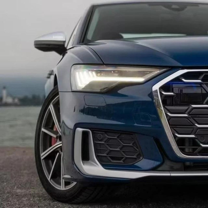 Car Craft Compatible With Audi A6 C8 2019-2025 Upgraded Facelift Convert To Rs6 S6 Sport Bodykit Front Grill Lip Fog Grill Diffuser Lip Skirt Trim Black Grille Acc Style All Logo Silver A6-103 Gc