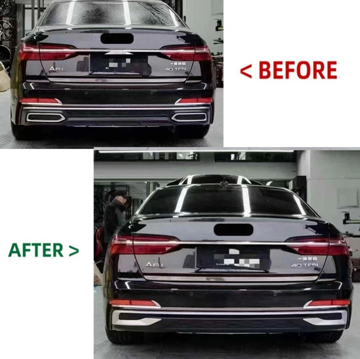 Car Craft Compatible With Audi A6 S6 Rs6 C8 2019-2023 Rear Rs6 Sport Bumper Upgraded Diffuser After Lip Skirst Trim Cover Silver Chrome - CAR CRAFT INDIA