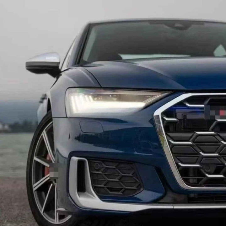 Car Craft Compatible With Audi A6 C8 2019-2025 Upgraded Front Bumper Show Grill Rs6 S6 Rs Sport Electroplating Frame Silver Strip All Logo Silver License Plate Eu Version A6-098 Gc