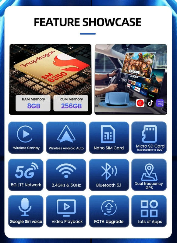 Car Craft Compatible With Bmw Mercedes Audi Porsch Jaguar Suzuki Toyota Android 15 Carplay Ai Box 8-core Android Auto Wireless Apple Carplay Split Screen Smart Streaming Tv Box Hdmi Player 8gb+256gb