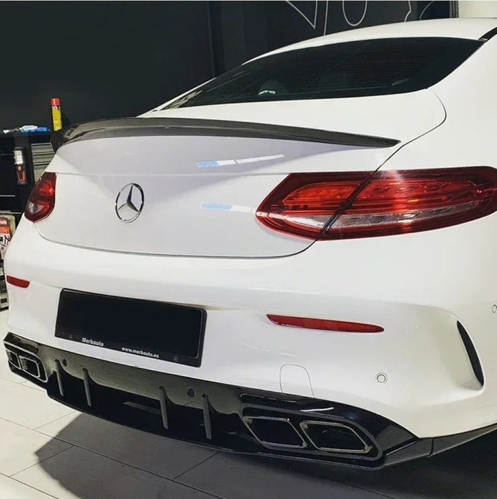 Car Craft Compatible With Mercedes Benz C Class C205 Coupe 2015-2021 Amg Rear Bumper Upgrade Convert To Amg Amg C63 After Rear Lip Diffuser Black GC C205-025