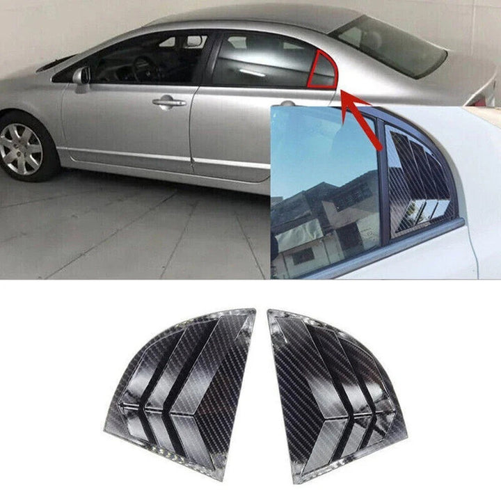 Car Craft Compatible With Honda Civic Sedan 8th 2006-2011 Car Rear Window Shutter Cover Louver Side Vent Trim Triangle Carbon Fiber Look
