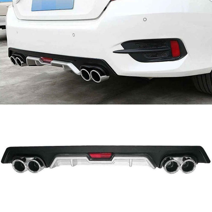 Car Craft Compatible With Honda Civic 2016-20219 Rear After Bumper Lip Diffuser Skirt Splitter Trim F1 Led Light Black Silver Model B