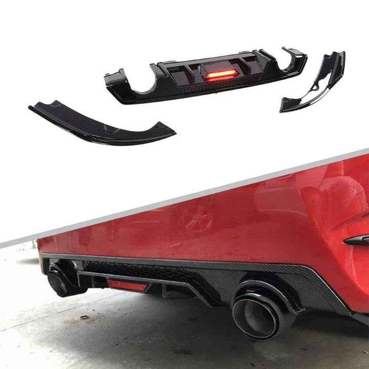 Car Craft Compatible With Honda Civic 2016-20219 Rear After Bumper Lip Diffuser Skirt Splitter Trim F1 Led Light Carbon Fiber Look Model D