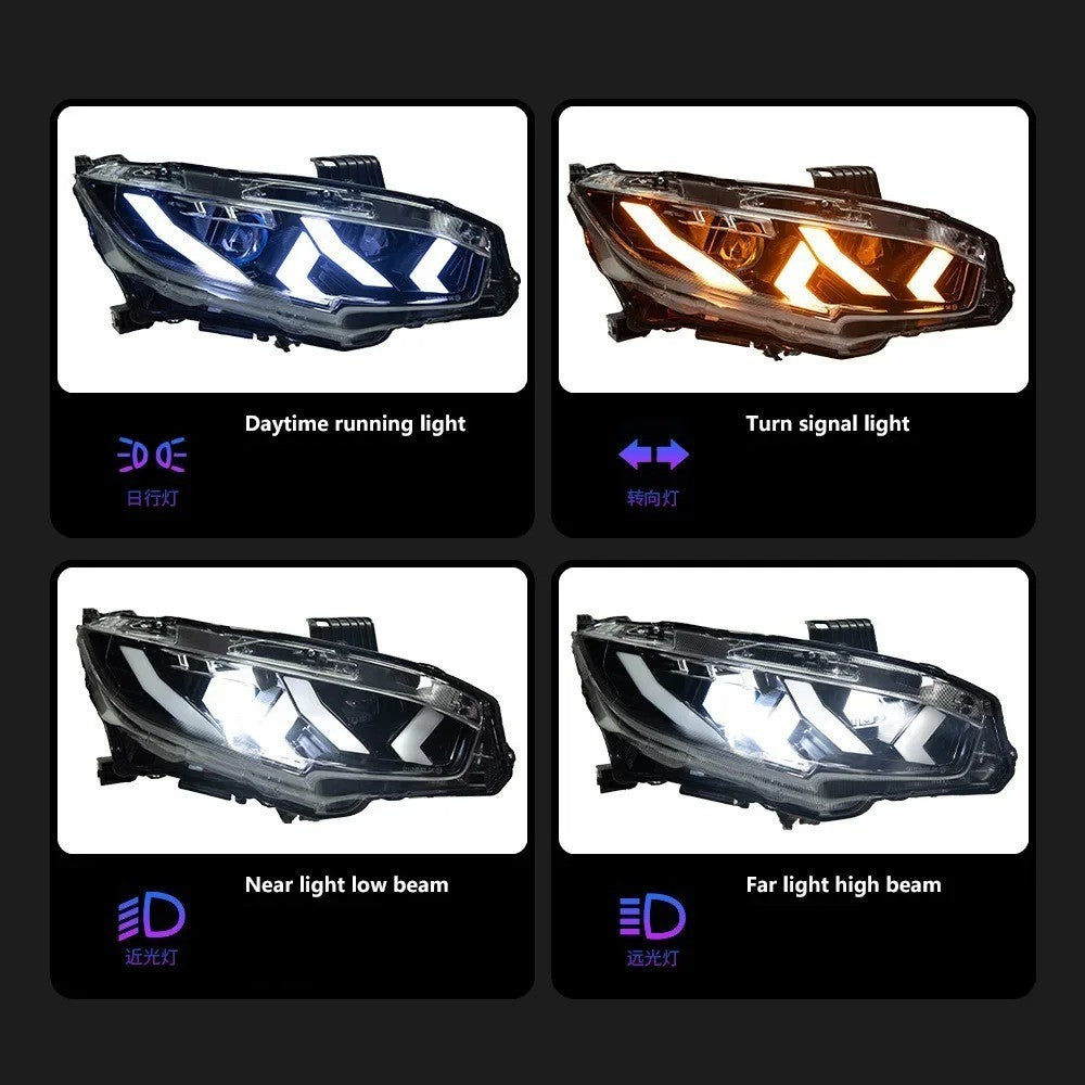 Car Craft Compatible With Honda Civic 10th Gen 2016-2020 Car Front Upgraded Head Light Headlight Lamp Xenon Taillight Retrofit Upgrade Modified Led Drl Hid Matrix Style