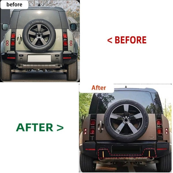 Car Craft Compatible With Land Range Rover Defender 90 110 130 2020-2026 L663 Car Rear After Bumper Lip Skirts Splitter Diffuser With Led Light Rock Style Kt Design Carbon Fiber Look - CAR CRAFT INDIA