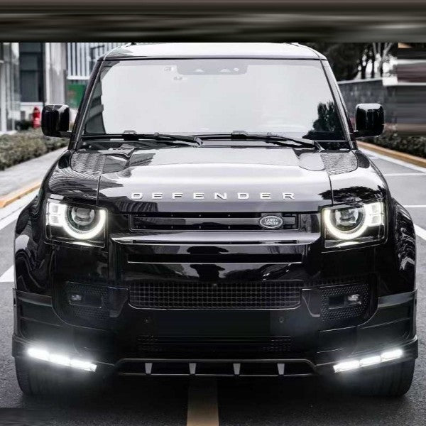 Car Craft Compatible With Land Range Rover Defender 90 110 130 2020-2026 L663 Front Bumper Lip Splitter Skirts Vent Kt Rock Design Ms Style 3 Led Carbon Fiber Look - CAR CRAFT INDIA