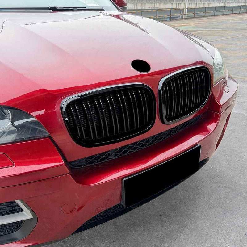 Car Craft Compatible With Bmw X5 E70 X6 E71 2006-2013 Front Bumper Show Gril Glossy Black Dual Line