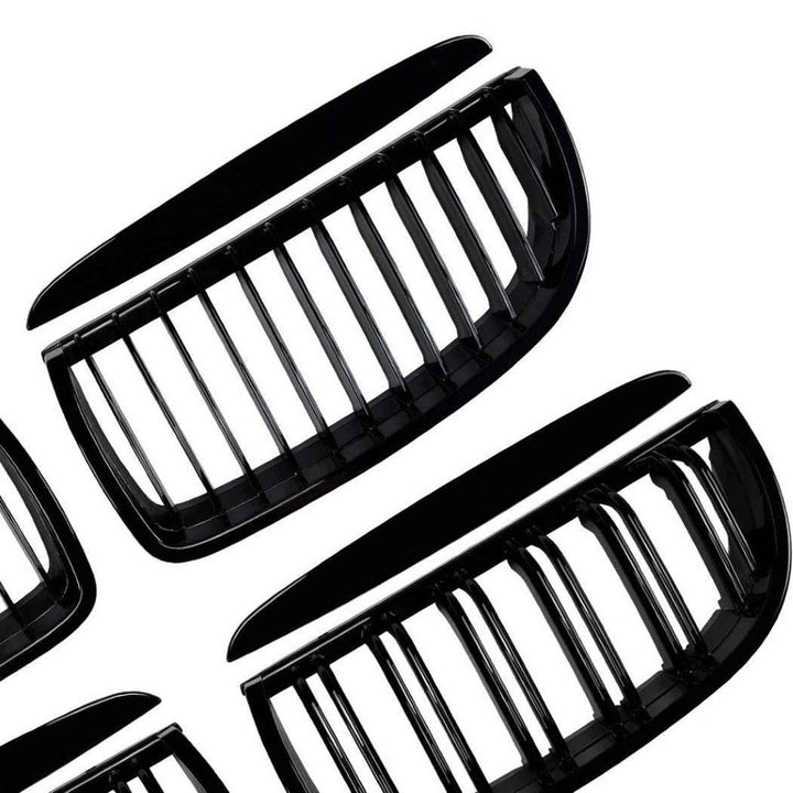 Car Craft Compatible With Bmw 3 Series E90 E91 Pre-facelift 2005-2008 Front Bumper Show Gril Glossy Black Dual Line