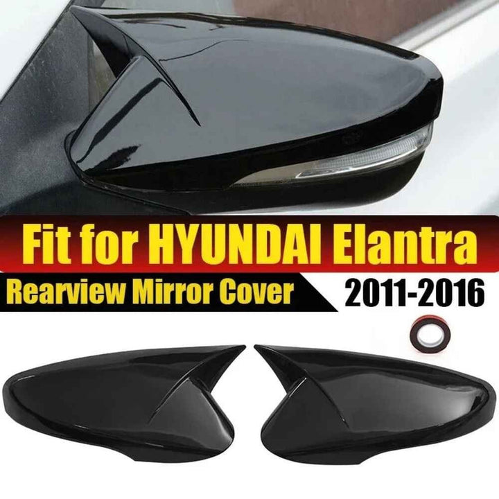 Car Craft Compatible With Hyundai Elantra 2012-2016 Rear View Case Wing Cap Shell Housing Mirror Covers 3m Tape Pasting Style Glossy Black