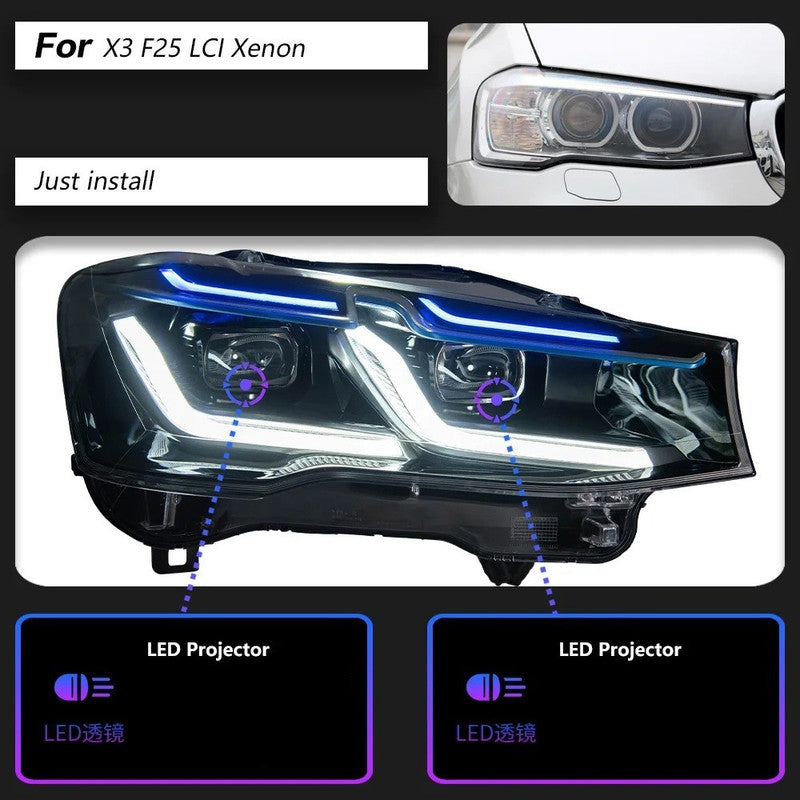 Car Craft Compatible With Bmw X3 F25 2015-2017 Lci Car Front Upgraded Head Light Lamp Xenon Headlight Retrofit Upgrade Modified Led Drl Hid Defender Style - CAR CRAFT INDIA