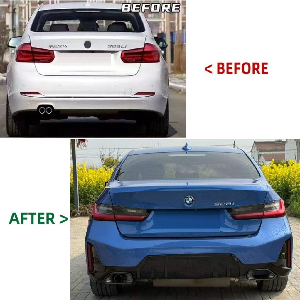 Car Craft Compatible With Bmw 3 Series F30 2012-2018 Upgrade Facelift Convert To G20 G28 2023 Lci Style Bodykit Rear Bumper Trunk Taillight Exhaust Pipe Tip Non Cut Version - CAR CRAFT INDIA