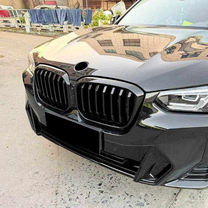 Car Craft Compatible With Bmw X3 G01 X4 G02 Lci 2022-2024 Front Bumper Show Mesh Grill Dual Line Bar Zst-1462 Dual Glossy Black - CAR CRAFT INDIA