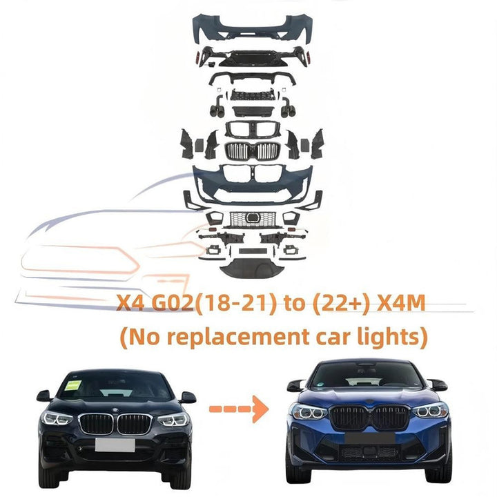 Car Craft Compatible With Bmw X4 G02 2018-2021 Upgrade Convert To M Sport M Performance X4m Lci Style Bodykit Body Kit Front Rear Bumper Splitter Grill Lip Diffuser Exhaust Pipe Tip Gc G02 007