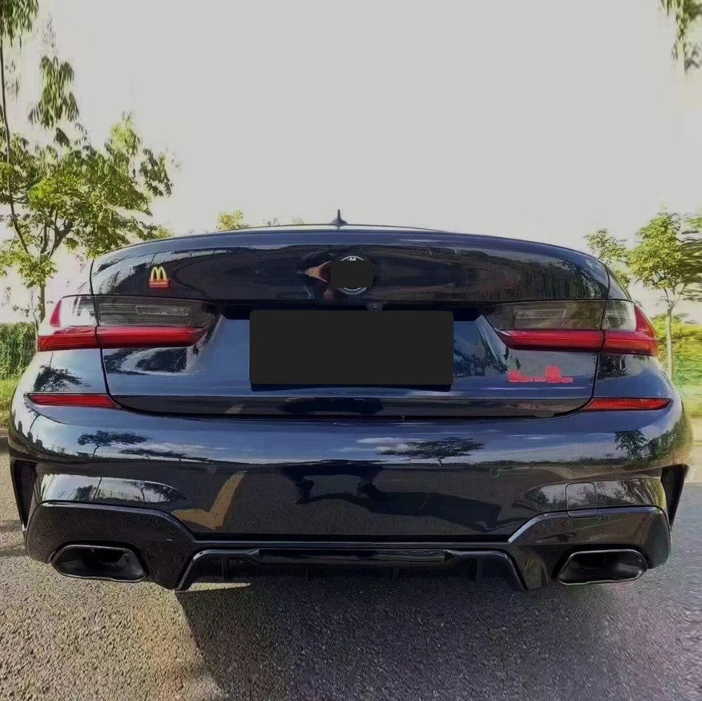 Car Craft Compatible With Bmw 3 Series G20 G28 2019-2022 M Sport M Performance Mp M Tech Bumper Rear After Lip Diffuser Skirt Trim Lip Square Gc G20/28-015 Gloss Black