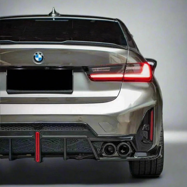 Car Craft Compatible With Bmw 3 Series G20 G28 Lci 2023-2026 M Sport M340i After Rear Bumper Lip Diffuser Splitter Skirts Trim V Ten Vten Style With Led Light - CAR CRAFT INDIA