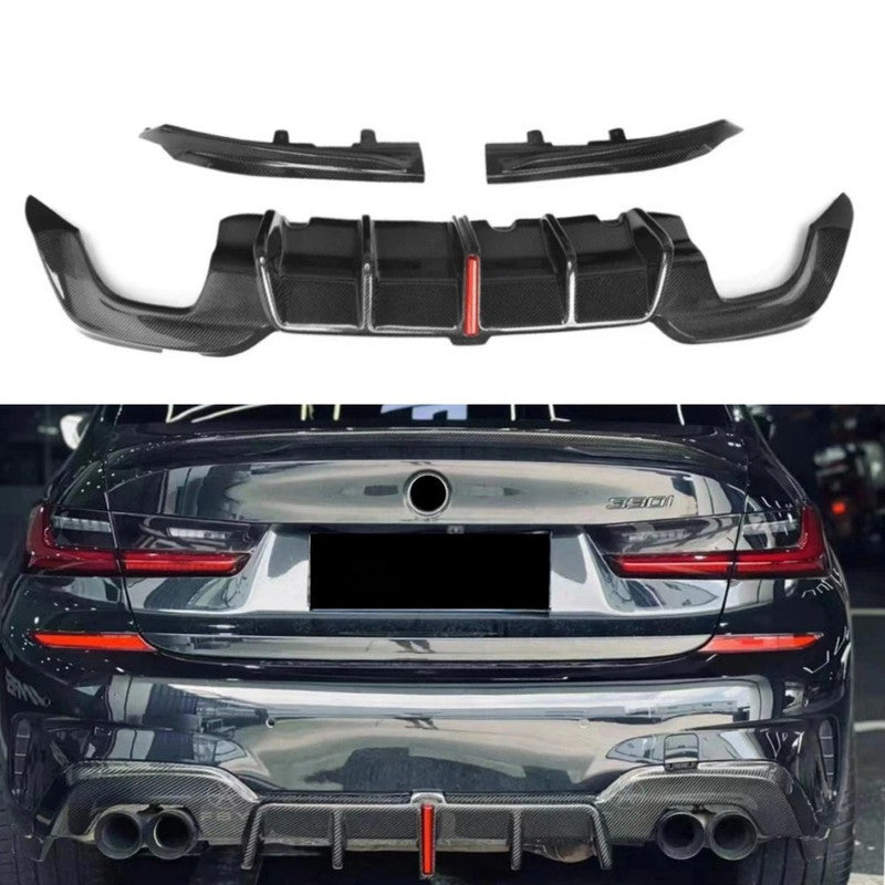 Car Craft Compatible With Bmw 3 Series G20 2019-2023 M Sport Rear Bumper Real Carbon Fiber Lip Diffuser Skirts Splitter F1 Style With Led Light - CAR CRAFT INDIA