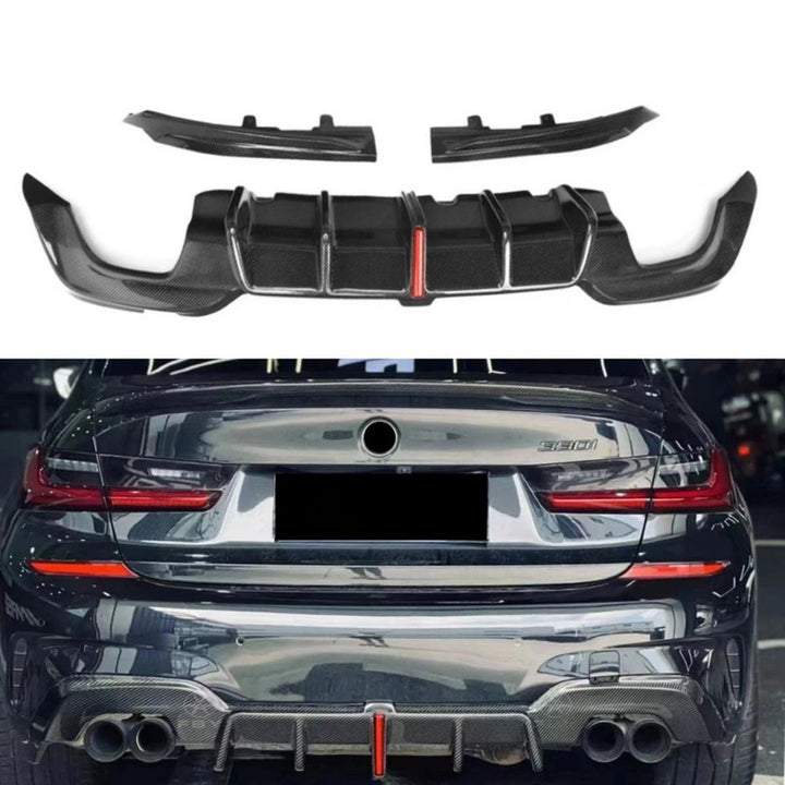 Car Craft Compatible With Bmw 3 Series G20 2019-2023 M Sport Rear Bumper Real Carbon Fiber Lip Diffuser Skirts Splitter F1 Style With Led Light - CAR CRAFT INDIA