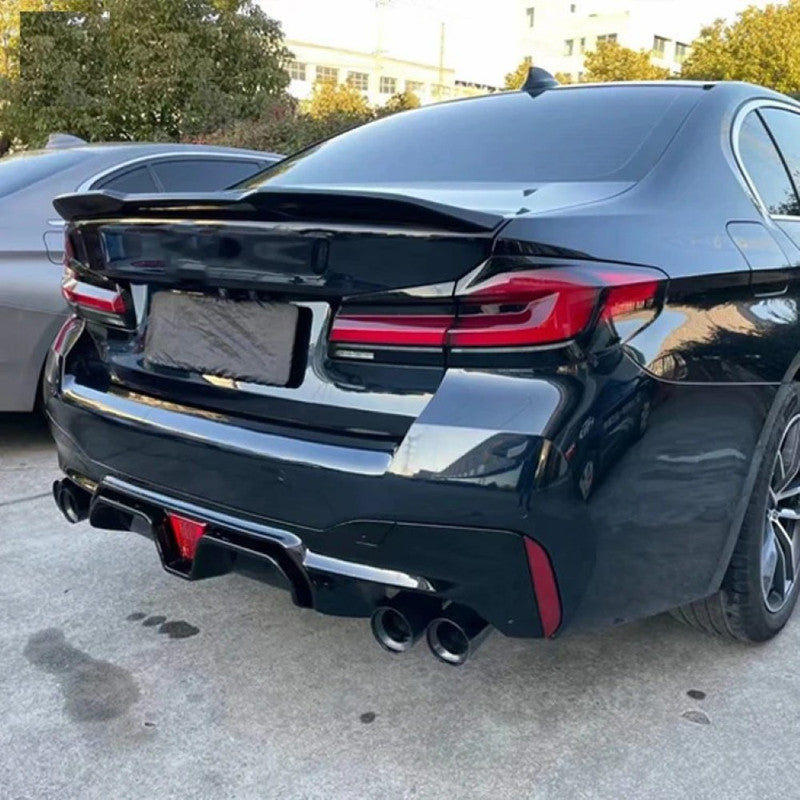 Car Craft Compatible With Bmw 5 Series G30 G38 F90 2018-2023 M Sport M5 Rear Bumper Lip Diffuser Skirt F1 M5 Style With Led Light G30/38-040/041 Gloss Black