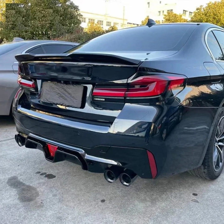 Car Craft Compatible With Bmw 5 Series G30 G38 F90 2018-2023 M Sport M5 Rear Bumper Lip Diffuser Skirt F1 M5 Style With Led Light G30/38-040/041 Gloss Black