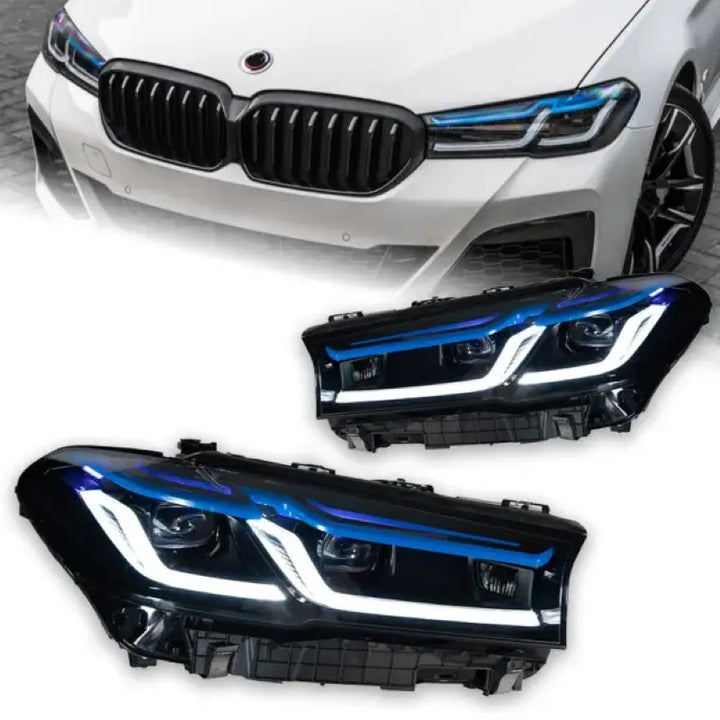 Car Craft Compatible With Bmw 5 Series G30 G38 2017-2021 Car Front Upgraded Head Light Lamp Xenon Headlight Retrofit Upgrade Modified Led Drl Hid Light Lci Laser Style - CAR CRAFT INDIA