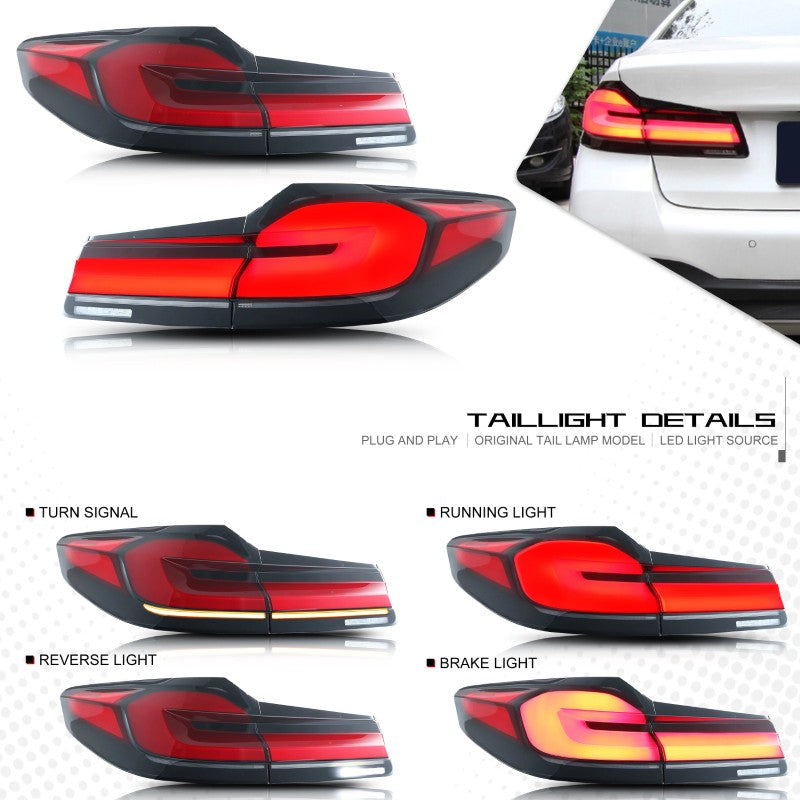 Car Craft Compatible With Bmw 5 Series G30 G38 2017-2024 Car Rear Upgraded Tail Light Lamp Xenon Taillight Retrofit Upgrade Modified Led Drl Hid Light Red - CAR CRAFT INDIA