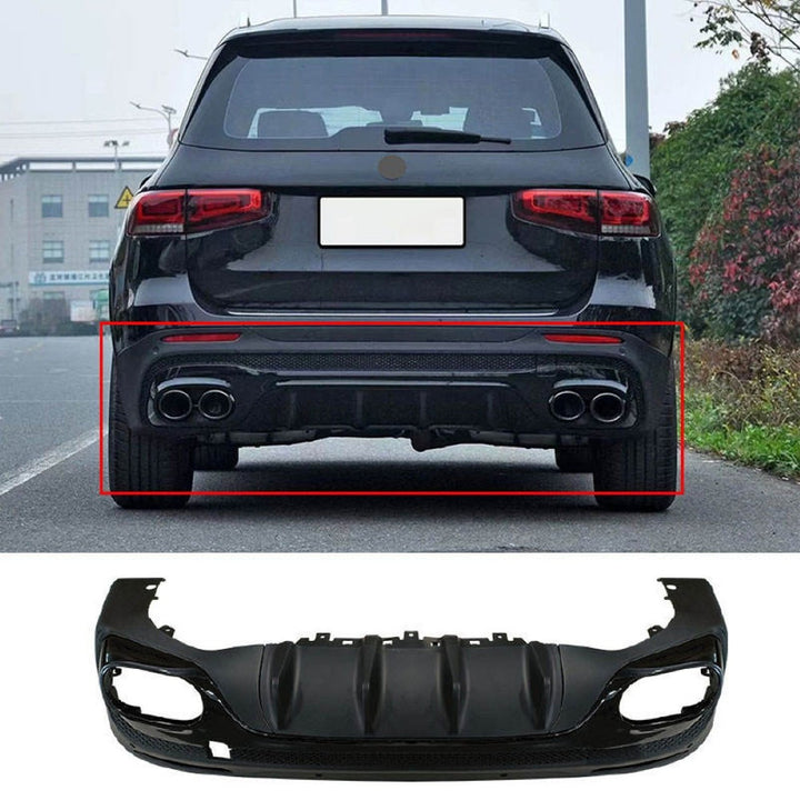 Car Craft Compatible With Mercedes Benz Glb W247 X247 2020-2024 Upgrade Convert To Glb45 Amg Bodykit Rear Bumper After Lip Diffuser Skirt With Exhaust Pipe Tip Silver Gc X247-010 Gc X247-011