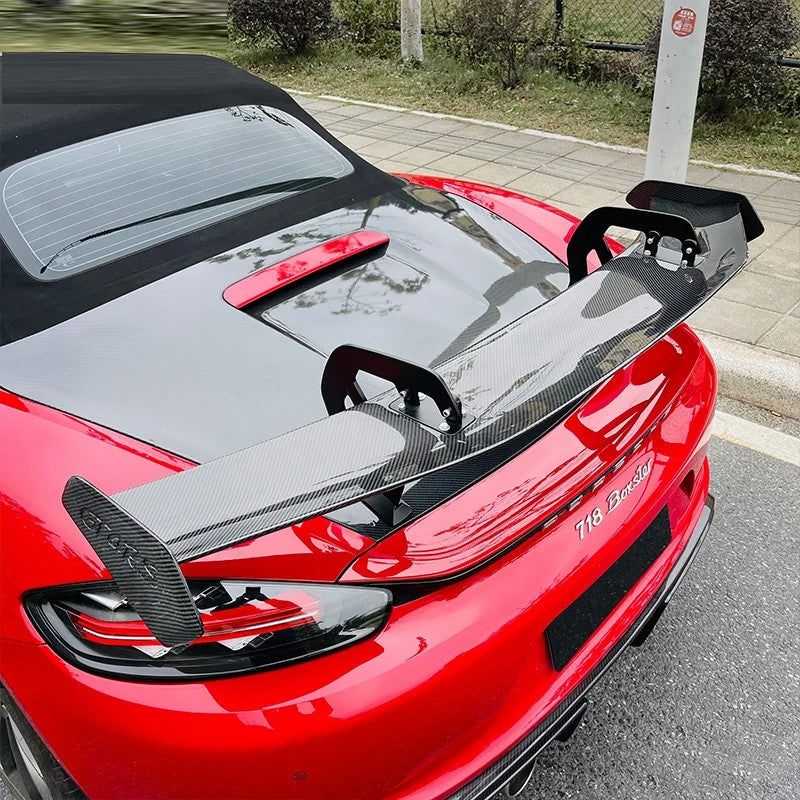 Car Craft Compatible With Porsche Boxter Cayman 718 989 997 998 981 911 Rear Trunk Wing Boot Tail Double Deck Wing Lip Gtr Spoiler Real Carbon Fiber - CAR CRAFT INDIA