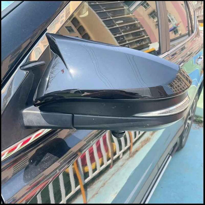 Car Craft Compatible With Toyota Innova Fortuner Hilux 2016-2023 Side Rear View Case Wing Cap Shell Housing Mirror Covers 3m Tape Pasting Style Glossy Black CC-11538
