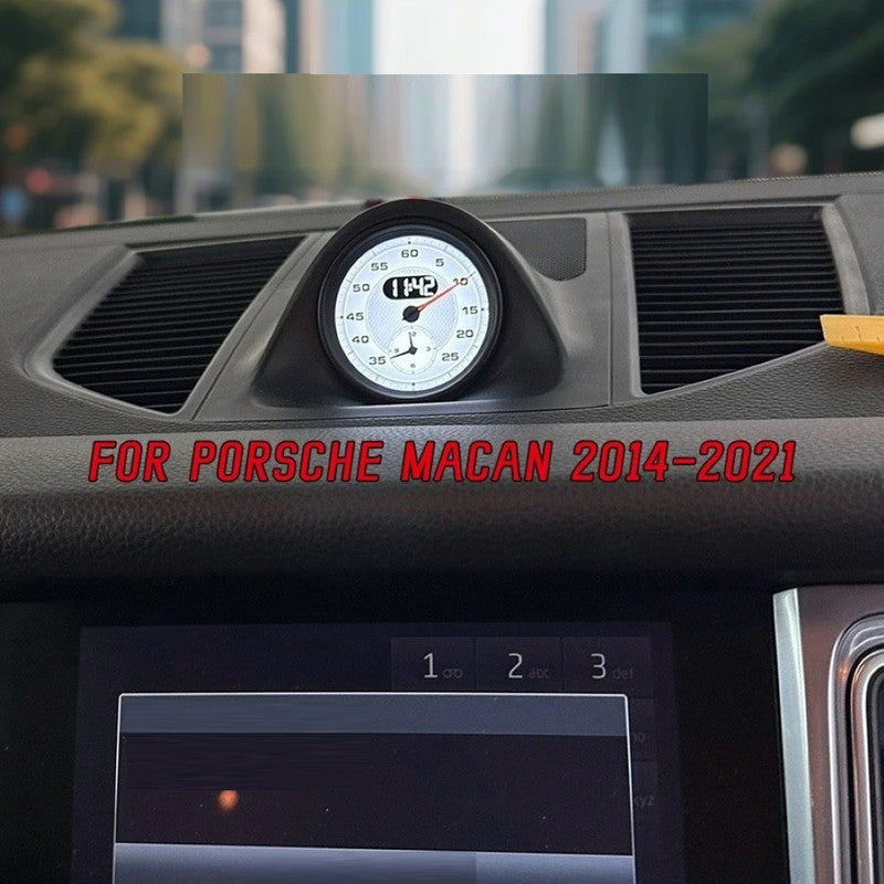 Car Craft Compatible With Porsche Macan 95b 2014-2021 New Upgrade Lcd Car Stopwatch Stop Watch Interior Dashboard Central Clock Compass Time Electronic Meter Brown