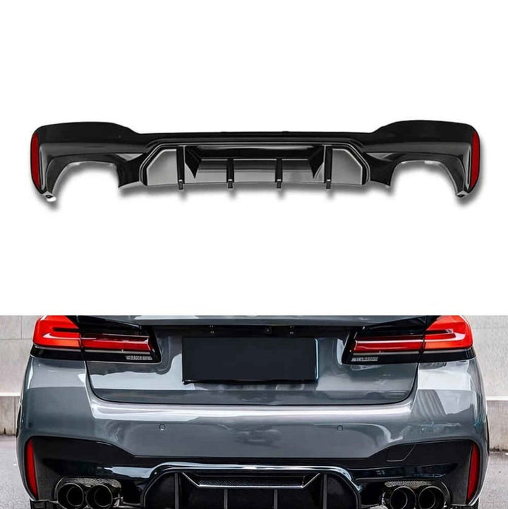 Car Craft Compatible With Bmw 5 Series Lci G30 G38 F90 2021-2023 M Sport M5 Rear Bumper Lip Diffuser Skirt 4 Line G30/38-055/056 Gb Gloss Black