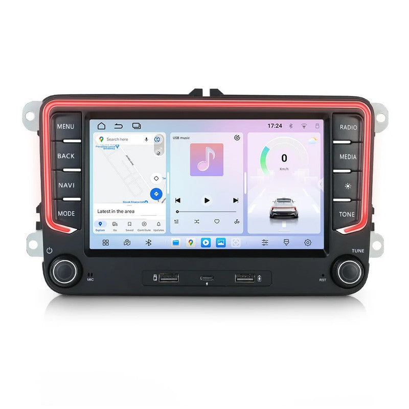 Car Craft Compatible With Vw Volkswagen Skoda Polo Jetta Passat Ameo Tiguan Toureg Fabia Rapid Vento Octavia Superb Digital Android Multimedia Infotainment Touchscreen Dvd Player Carplay Android Auto 8 Coire 4gb +64gb Ambient Light With Camera 7 Inch