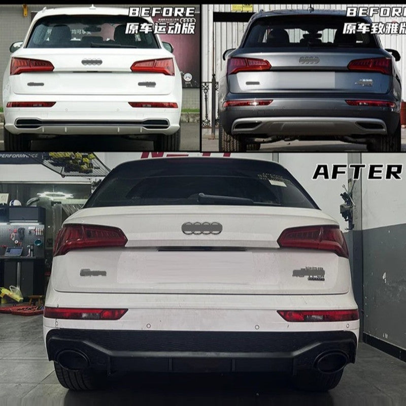 Car Craft Compatible With Audi Q5 B9 2018-2020 Upgraded Facelift Convert To Rsq5 SQ5 Sport Rear After Bumper Lip Diffuser Skirt Trim With Exhaust Pipe Tip Q5-006 Gc Q5-007 Gc