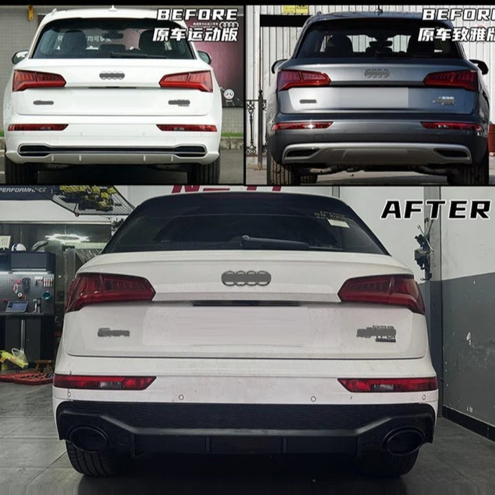 Car Craft Compatible With Audi Q5 B9 2018-2020 Upgraded Facelift Convert To Rsq5 SQ5 Sport Rear After Bumper Lip Diffuser Skirt Trim With Exhaust Pipe Tip Q5-006 Gc Q5-007 Gc