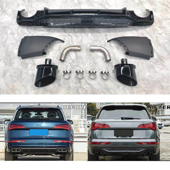 Car Craft Compatible With Audi Q5 2021-2025 Upgraded Facelift Convert To Rsq5 Sq5 Sport Rear After Bumper Lip Diffuser Skirt Trim With Exhaust Pipe Tip Q5-010 Gc