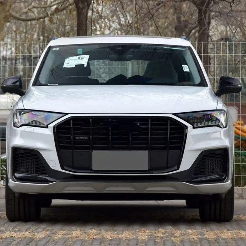 Car Craft Compatible With Audi Q7 2021-2023 Upgraded Front Bumper Show Grill Rsq7 Rs Sport With Acc Glossy Black Frame Black Strip All Logo Silver License Plate Eu Version Q7-003 Gc