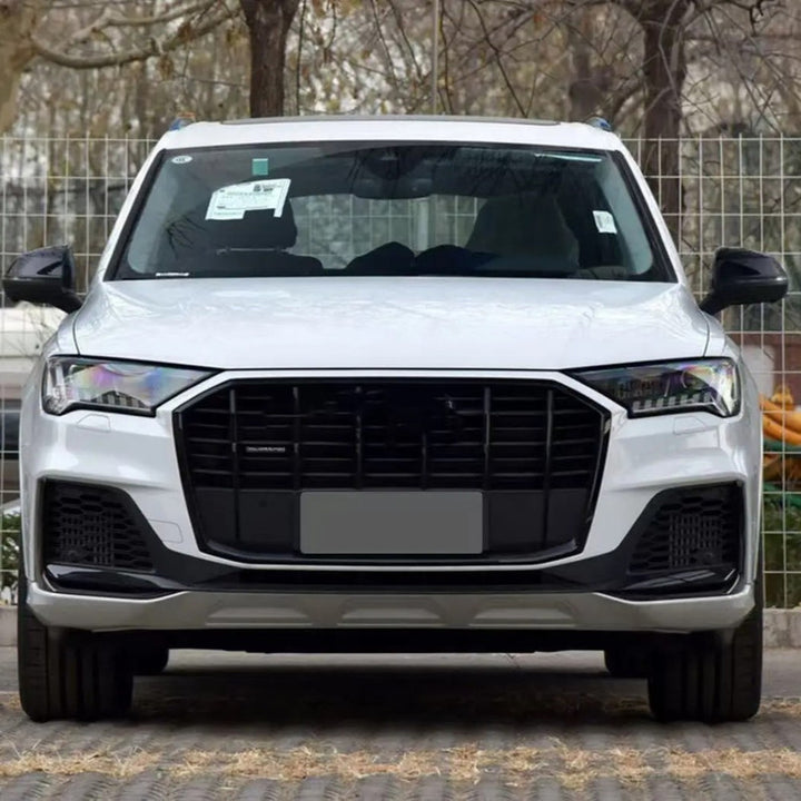 Car Craft Compatible With Audi Q7 2021-2023 Upgraded Front Bumper Show Grill Rsq7 Rs Sport With Acc Matte Black Frame Black Strip All Logo Silver License Plate Eu Version Q7-002 Gc
