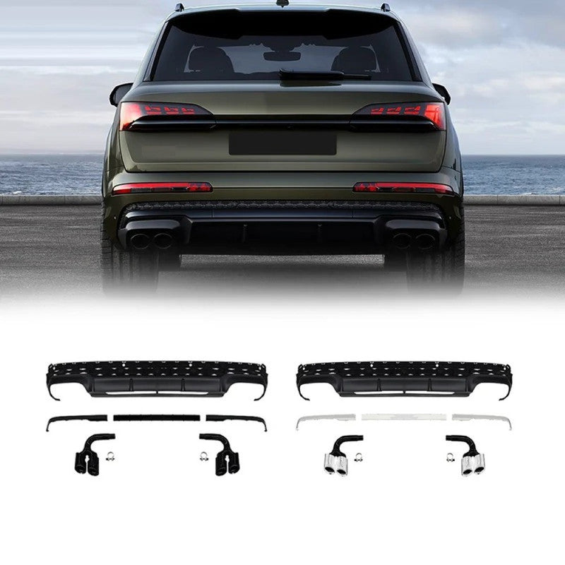 Car Craft Compatible With Audi Q7 2024+ Rsq7 Sq7 Bumper Rear After Lip Diffuser With Exhust Pipe Tip Rear Lip Black Tail Pipe 3.0t Q7-011 Gc