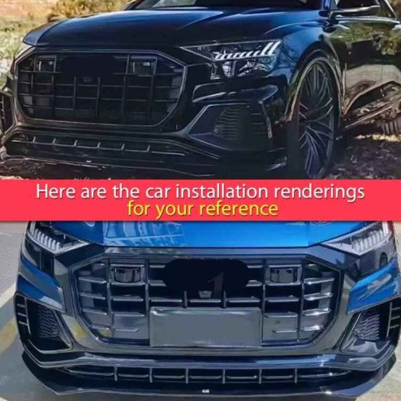 Car Craft Compatible With Audi Q8 2019-2023 Rsq8 Upgraded Front Bumper Show Grill Q8 Rsq8 Rs Sport Style With Acc Black Frame Black Mesh All Logo Silver Q8-006 Gc - CAR CRAFT INDIA