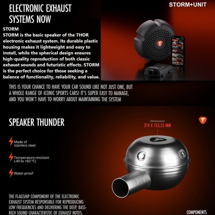 Car Craft Compatible With Exhaust Sound Upgrade Universal Car Sound Generator Thor Electronic Exhaust Sound System Car Speakers Drums Smartphone Controller Thor Storm Speaker+ecu+echo CC-9595