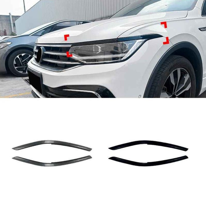 Car Craft Compatible With Vw Volkswagen Tiguan Mk2.5 2021-2023 Car Headlight Eyelid Lamp Eyebrow Skirts Splitter Zst-1235 Gb Glossy Black - CAR CRAFT INDIA