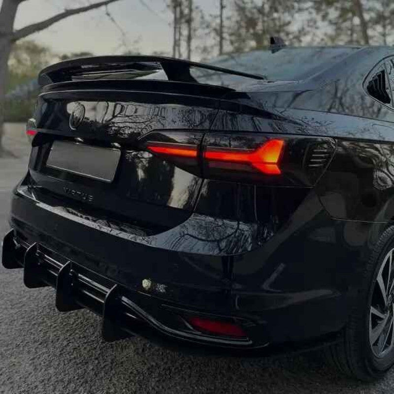 Car Craft Compatible With Volkswagen Vw Virtus 2023-2026 Car Rear After Bumper Lip Diffuser Skirt Trim Blade Style Black