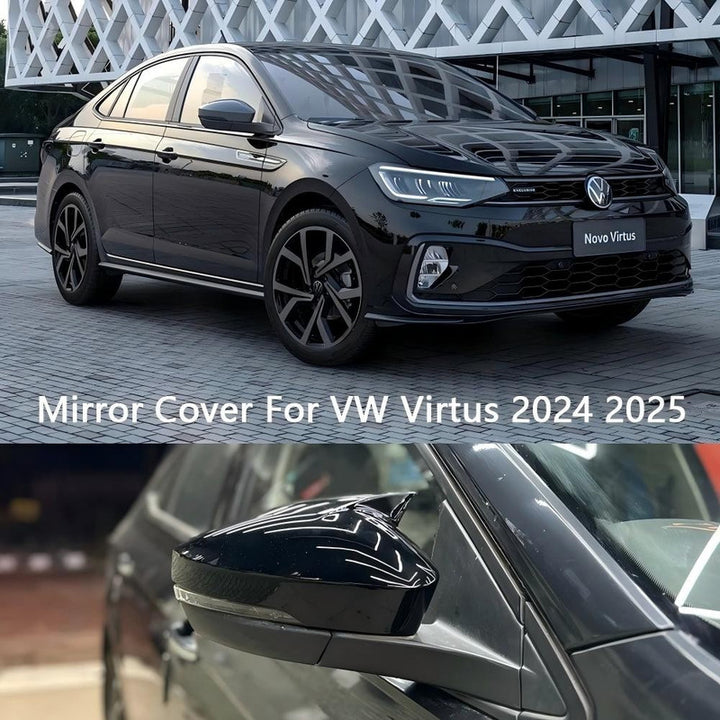 Car Craft Compatible With Volkswagen Vw Virtus 2023-2026 Side Rear View Case Wing Cap Shell Housing Mirror Covers 3m Tape Pasting Style Factroy Style Glossy Black