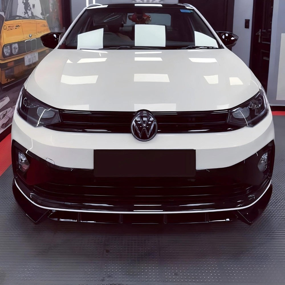 Car Craft Compatible With Vw Volkswagen Virtus 2023+ Front Bumper Lip Splitter Skirts Glossy Black Ar-vw-0233 CC-7964