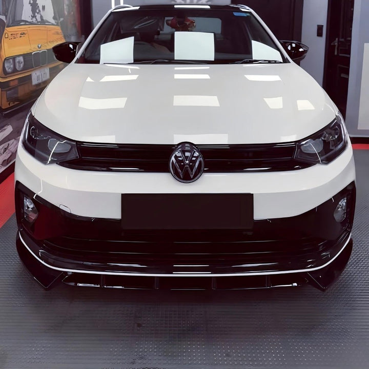Car Craft Compatible With Vw Volkswagen Virtus 2023+ Front Bumper Lip Splitter Skirts Glossy Black Ar-vw-0233 CC-7964