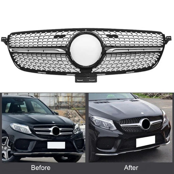 Car Craft Compatible With Mercedes Benz Gle W166 2016-2019 Upgrade Front Bumper Amg Show Grill Diamond Black Gc CC-9607